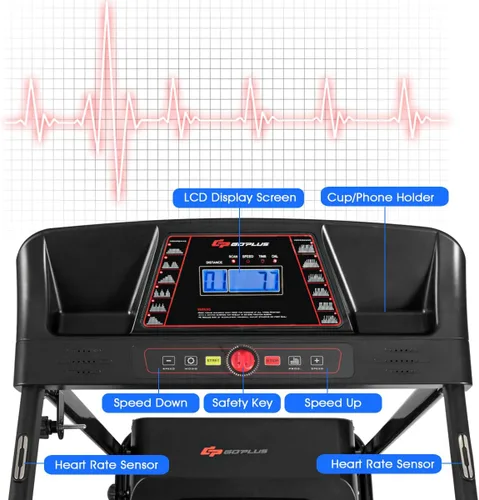 Vista 2 de Goplus Caminadora eléctrica plegable, inclinación ajustable y diseño de bajo ruido, con pantalla LCD y sensor de frecuencia cardíaca, máquina