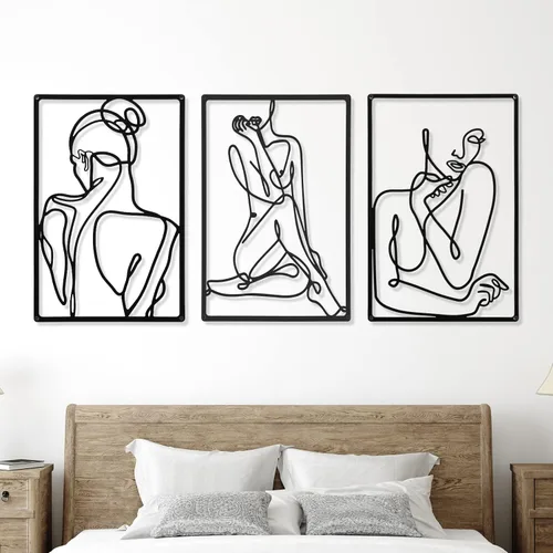 Vista 2 de Cindeer Arte abstracto moderno para pared, 6 piezas de escultura colgante de metal, arte de línea femenina para dormitorio, decoración de sala