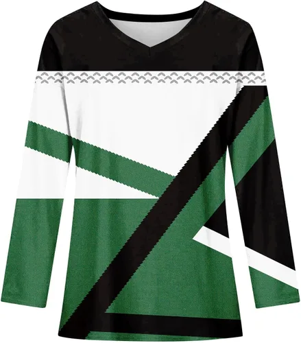 Vista 2 de Blusa de manga larga para mujer, con cuello en V, holgada, informal, estampada, de manga larga, túnicas