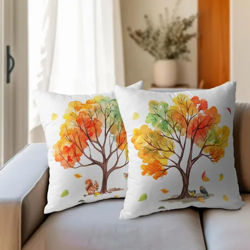 Vista 6 de Fundas de almohada de otoño de 18 x 18 pulgadas, fundas de almohada de otoño de lino y algodón, juego de 2 fundas de almohada de árboles coloridos