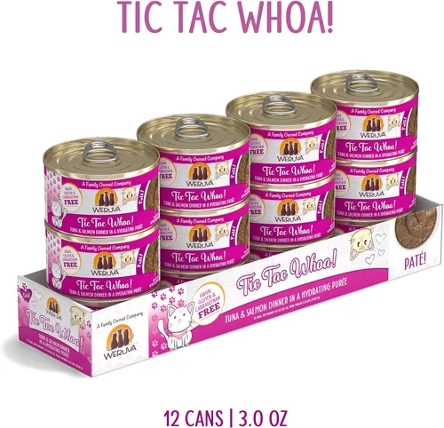 Vista 2 de Weruva Comida húmeda para gatos, Tic Tac Whoa con paté de atún y salmón, lata de 3 onzas, paquete de 12