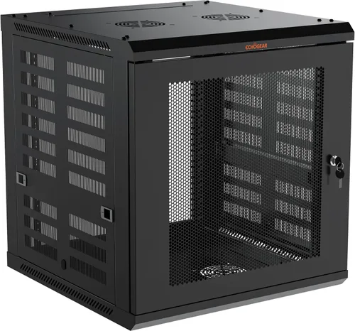 Vista 10 de ECHOGEAR 6U Rack de Red - Kit de Rack de Pared Montado en la Pared Incluye 2X Estantes de 1U, Ventilador Premontado, Puerta con Cerradura y Hardware
