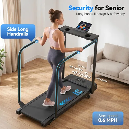 Vista 2 de ANCHEER Caminadora portátil con inclinación, almohadilla para caminar de 3.5 HP con escritorio y barra de asa, caminadora plegable para oficina