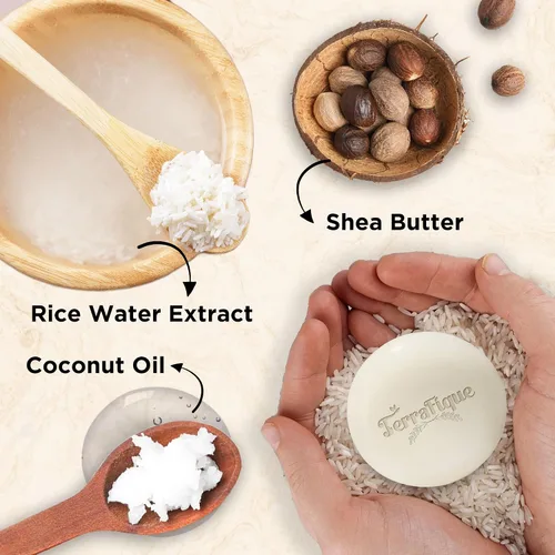 Vista 3 de Barra de champú de agua de arroz, aroma cítrico, champú nutritivo con manteca de cacao, manteca de karité para el crecimiento del cabello, 3.5 onzas