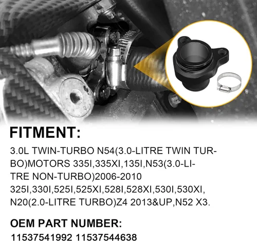 Vista 2 de Manguera de agua de aluminio compatible con BMW N51 N52 N53 N54 335i 335xi 135i 325i 330i 3.0L, reemplaza 11537544638 11537541992 (negro)