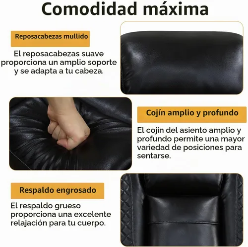 Vista 5 de Sofá reclinable con luces LED, sofá reclinable de cuero con dos asientos reclinables/puerto USB/consola de almacenamiento/soporte para vasos