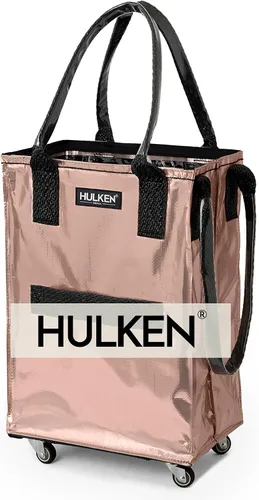 Vista 15 de HULKEN (Pequeño, Rojo Cósmico) Bolsa de comestibles reutilizable sobre ruedas, carrito de compras, bolsa con ruedas, cierre de cremallera, ligera