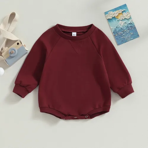 Vista 2 de Sudadera para bebé niño y niña, color liso, cuello redondo, suéter de manga larga de gran tamaño, con bolsillo