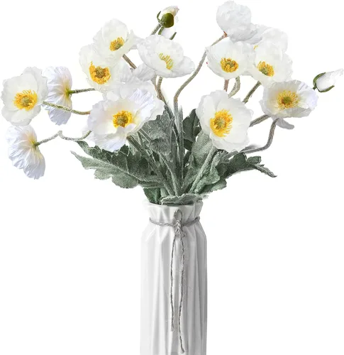 Vista 14 de Flores artificiales, 5 unidades, flores de amapolas, flores artificiales de seda para el hogar, oficina, boda, decoración al aire libre (negro)