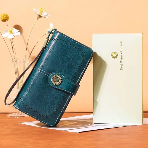 Vista 6 de SENDEFN Billeteras de cuero para mujer, tarjetero de crédito con bloqueo RFID, pulsera de gran capacidad with RFID Blocking, Large Capacity
