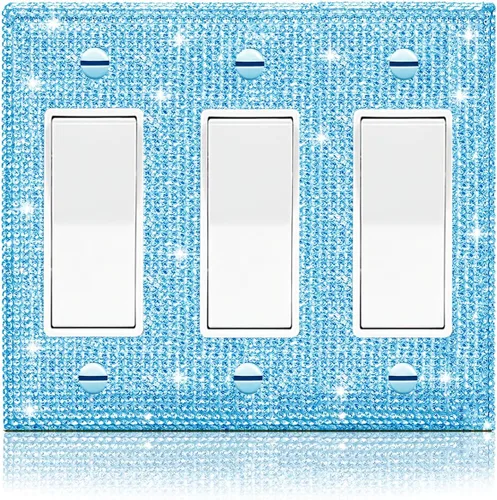 Vista 28 de 4 piezas de placa de pared rosa plateado brillante cubierta decorativa interruptor de luz cubierta de interruptor de palanca única diamantes
