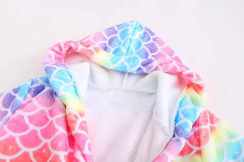 Vista 3 de Jxstar Girls Bathrobes Kids Hooded Robes Plush Fleece Pajamas Soft Coral Sleepwear