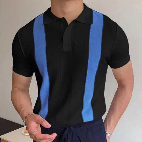 Vista 5 de Mens Fashion Casual Button Lapel Short Sleeve T Shirt Jacket Top Male Casual Printing Sports Tennis T Shirt