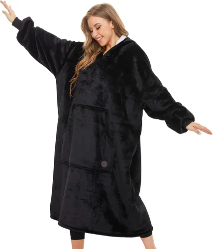 Vista 65 de THREE POODLE - Manta con capucha portátil para mujeres, sudadera con capucha de sherpa de gran tamaño para adultos hombres, mantas con capucha