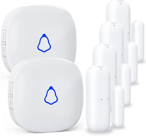 Vista 8 de Timbre de puerta METEK, alarma inalámbrica de sensor de contacto para puertas abiertas con alcance de 500 pies, 58 timbres y 5 niveles de volumen