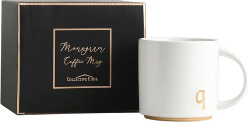 Vista 33 de COLLECTIVE HOME - Tazas de cerámica con monograma, tazas de café con inicial dorada de 15 onzas, elegantes tazas de té del alfabeto, elegante taza p