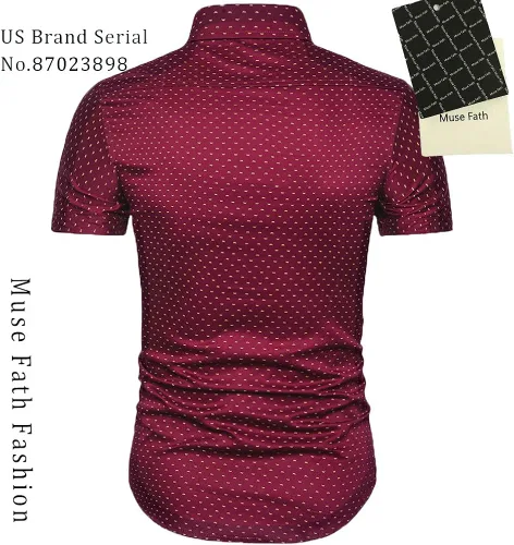 Vista 2 de MUSE FATH Camisa de vestir estampada para hombre, de algodón, casual, de manga corta, ajuste regular