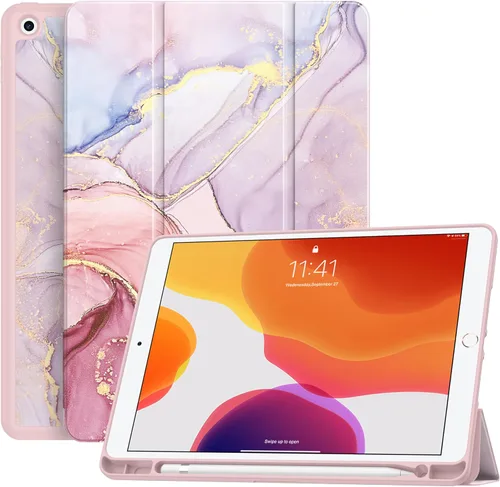 Vista 24 de Soke - Funda para iPad de 9ª generación 2021/8ª generación 2020/7ª generación 2019 con soporte para lápices - Funda de protección premium a prueba