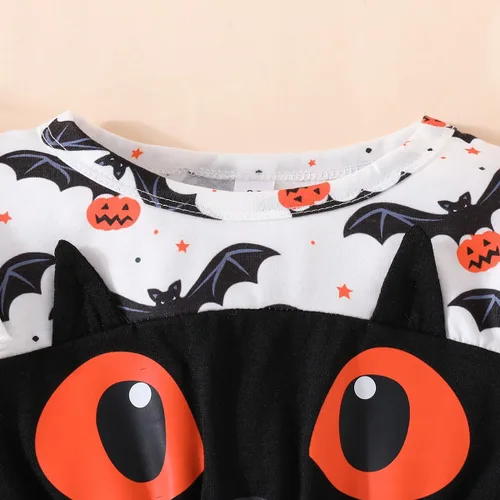 Vista 5 de Ovmxqso Disfraz de gato negro para niña pequeña, vestido de calabaza de manga larga, vestido de fiesta de tul de malla