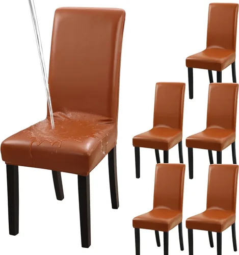 Vista 40 de Fundas para silla de comedor Yisun, fundas elásticas para silla de comedor, funda protectora para silla de comedor, mezcla de poliéster, Beige