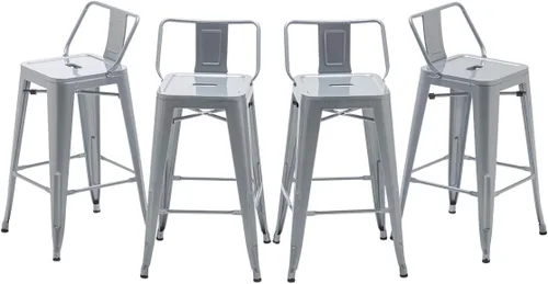 Vista 11 de [Juego de 4] Taburete metálico apilable industrial moderno para interior/exterior 17 pulgadas, Metal Negro