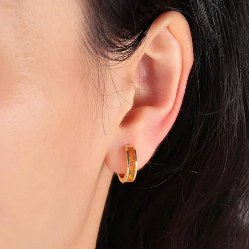 Vista 127 de CiNily Aretes Huggie de ópalo con bisagras, chapados en oro, hipoalergénicos, pequeños aretes de aro para mujeres, adolescentes, niñas, hombres