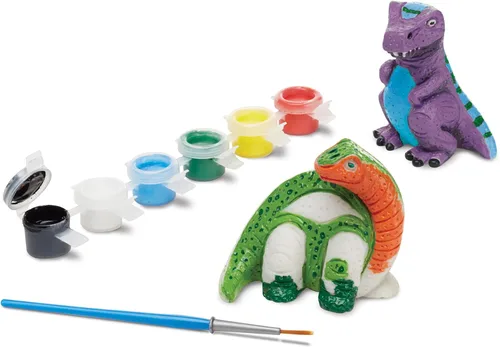 Vista 5 de Melissa & Doug Decorate-Your-Own Dinosaur, kit de artesañías de figuras; 2 dinosaurios de resina sólida pintada