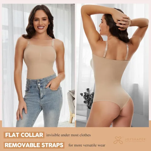 Vista 2 de JOYSHAPER Body sexy sin tirantes para mujer, con hombros descubiertos, sin costuras, camiseta sin mangas, leotardo de una pieza