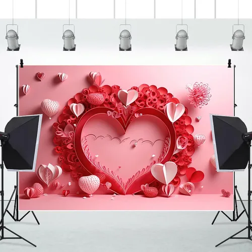 Vista 3 de Telón de fondo para el día de San Valentín de 5 x 4 pies para fotografía, fondo de corazones rosados para amantes, decoración de fiesta de San