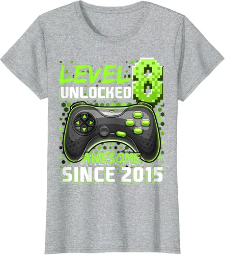 Vista 24 de Level 8 Unlocked Awesome 2015 Video Game 8th Birthday Boy T-Shirt, Negro
