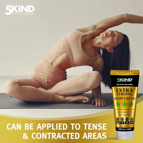 Vista 6 de 5kind Crema de cáñamo extra fuerte, 3.4 onzas líquidas, máxima fuerza, crema tópica natural, masaje muscular para espalda baja, articulaciones