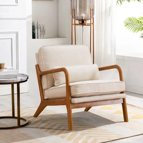 Vista 11 de JOYBASE Silla decorativa de salón, silla moderna de mediados de siglo, silla de respaldo alto, sillón con marco de madera, cómoda silla de lectura