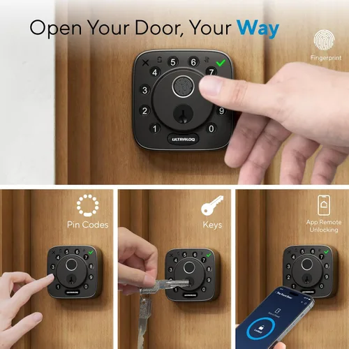 Vista 2 de ULTRALOQ Cerradura inteligente con huella digital y WiFi Bolt, funciona con Apple Home, Siri, Alexa, entrada sin llave con identificación de huella