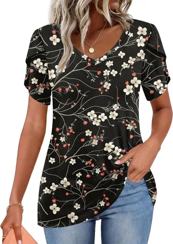 Vista 29 de CATHY 2025 - Blusas de verano para mujer, con mangas cortas, cuello en V, estilo túnica, tallas S-4XL Talla B
