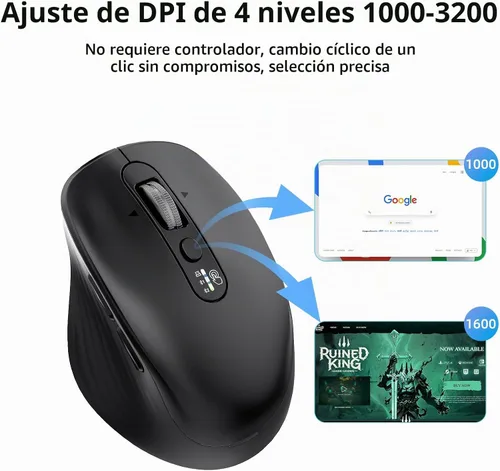 Vista 7 de INFINMIND Ratón Bluetooth inalámbrico, multidispositivo (BT1/BT2 + USB de 2.4 G) para laptop, iPad y Mac, desplazamiento de 4 vías con botones