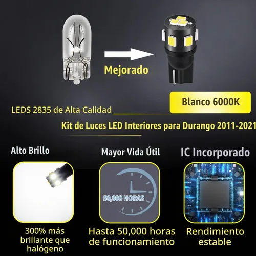 Vista 2 de Paquete de 15 luces LED Durango para interiores Dodge Durango 2011 2012 2013 2014 2015 2016 2017 2018 2019 2020 2021 paquete de iluminación LED