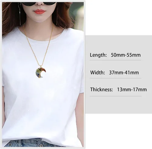 Vista 2 de TUMBEELLUWA Collar de cristal de orgonita envuelto en alambre dorado con piedras de cuarzo, colgante de luna creciente con cadena para mujer