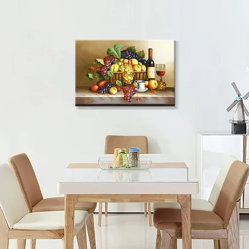 Vista 3 de Arte de pared con imagen de vino de uva: pintura al óleo de frutas vintage, impresión contemporánea en lienzo de comida contemporánea, obra de arte