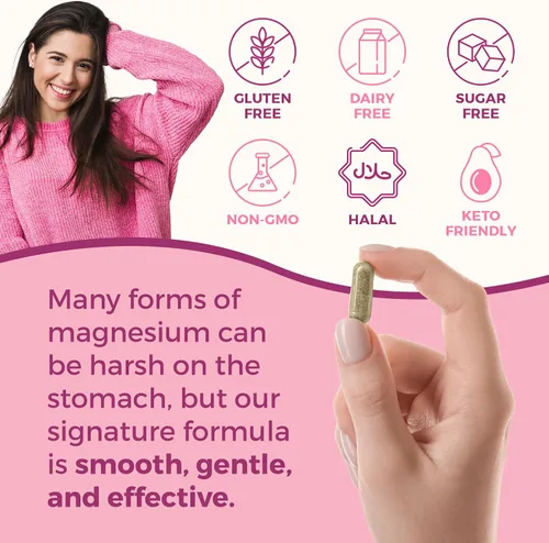 Vista 5 de VITA-PCOS Cápsulas de citrato de magnesio para mujeres 198.5 mg – Suplemento de magnesio puro de alta absorción para energía, estables de ánimo