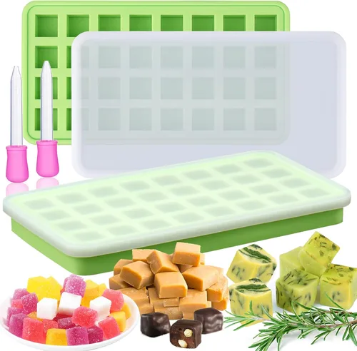 Vista 9 de AIERSA Moldes de Silicona para Cubos de Aceite Infusionado con Hierbas, 1 Pieza Bandeja Mini de Dulces Gomitas de 32 Cavidades, Moldes Cuadrados