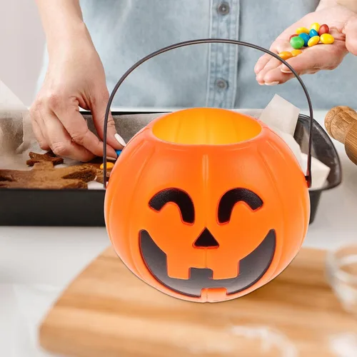 Vista 7 de TOYANDONA 3 piezas de calabaza cubo calabaza decoración mini decoración Halloween decoración adornos colgante de Halloween niños truco o trato