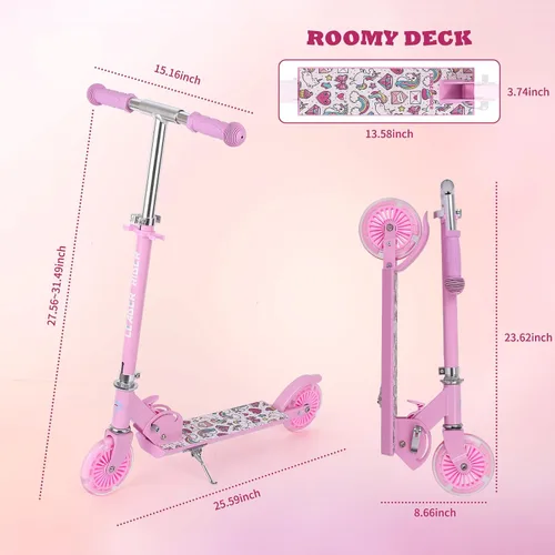 Vista 5 de Kick Scooter - Scooter portátil plegable para niños, diseño plegable ligero con alta visibilidad RGB iluminado LED en ruedas