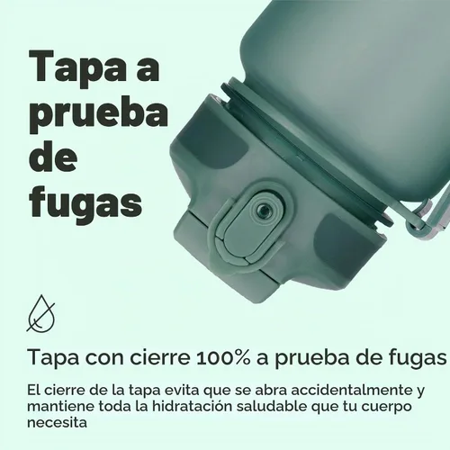 Vista 6 de Hydracy Botella de agua motivacional con marcador de tiempo y tapa con Lus de luna verde