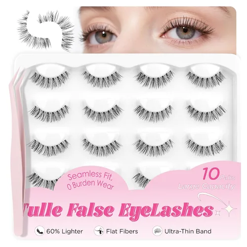 Vista 13 de Pestañas de Aspecto Natural Pestañas Postizas - BEPHOLAN Pestañas Postizas 3D Súper Esponjosas Pestañas Postizas Banda Transparente Pestañas Wispy