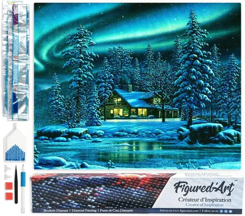 Vista 12 de Figured'Art Kit de arte de pintura de diamantes para adultos de 16 x 20 pulgadas, taladro cuadrado completo 5D en el lago, lienzo enrollado