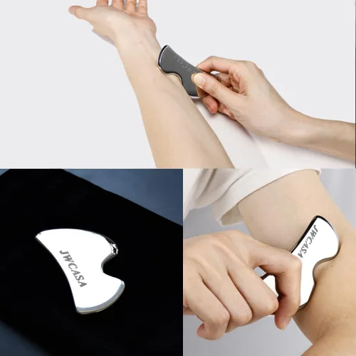 Vista 9 de Gua Sha Herramientas faciales de acero inoxidable Mini Guasha herramienta para drenaje linfático facial