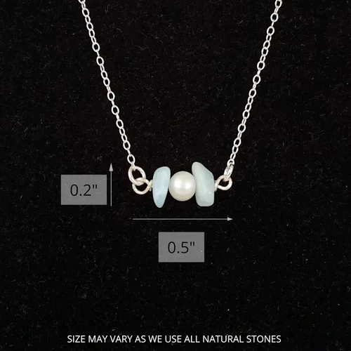 Vista 5 de Collar con dije de cristal de perla y piedra natal para mujer - Plata de ley