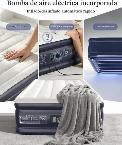 Vista 8 de VOSSER Colchón de aire individual XL con bomba incorporada, colchón inflable extra largo de 13 pulgadas elevado de 80 pulgadas, cama de aire Azul
