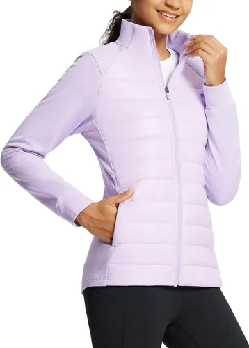 Vista 9 de baleaf Chamarra de invierno para mujer, ligera, resistente al agua, acolchada, para correr, con bolsillos con cremallera, para otoño, clima frío