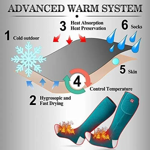 Vista 6 de Calcetines eléctricos con calefacción recargables alimentados por pilas para hombres y mujeres kit de calcetines gruesos de invierno con aislamiento